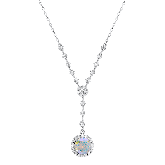 Saffron 13ct Moissanite Rainbow Halo Pendant Necklace Sterling Silver