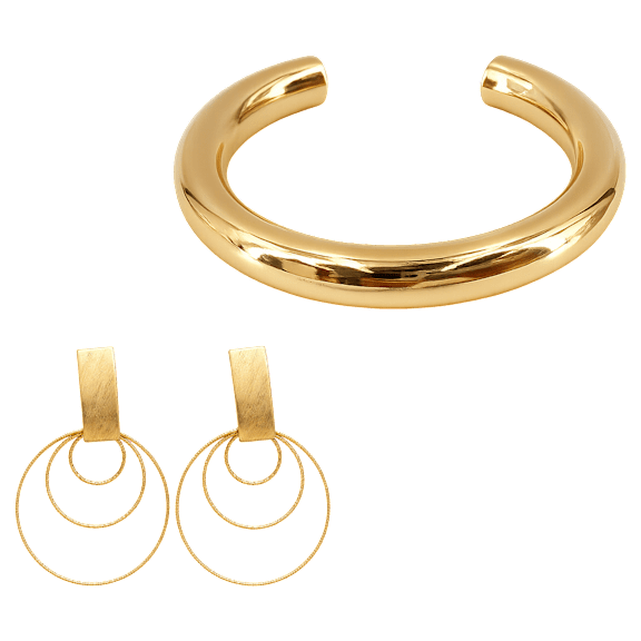 LOREN + OLIVIA Brushed Gold Earrings and Cuff Bracelet Set