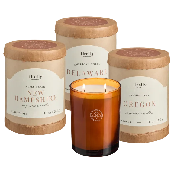 3-Pack: Firefly Candle Soy Wax 2-Wick Amber Glass Jar Candle