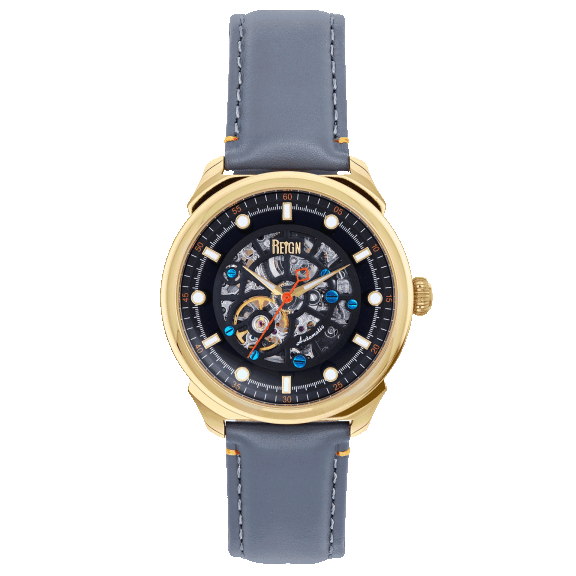 Reign Men's Weston Skeletonized Leather-Band Watch