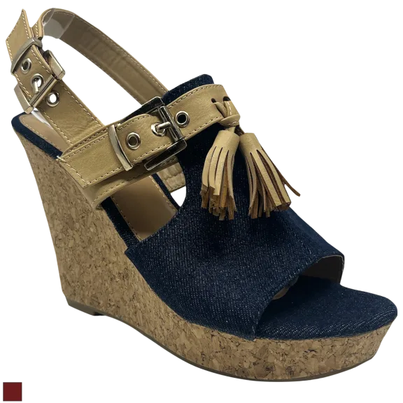 Victoria K Women's Fashion High Wedge with Front Buckle Shoes