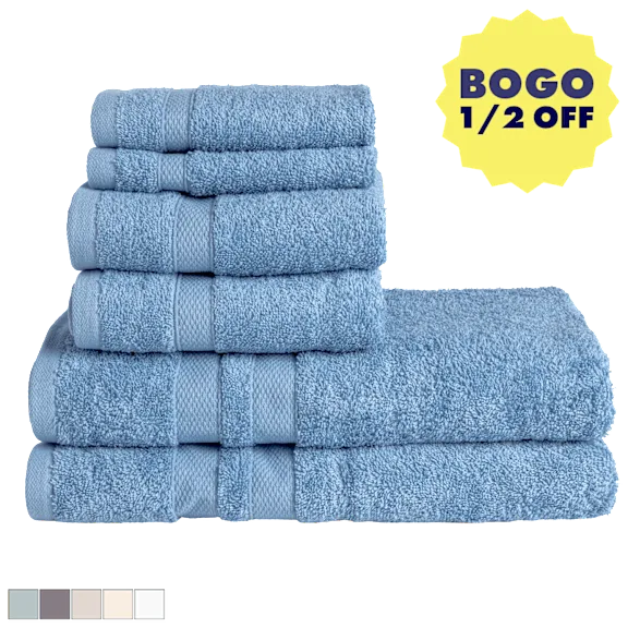 Bibb Home 6-Piece Combed Cotton Towel Set