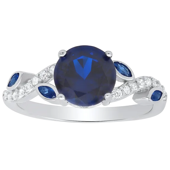 Kylie Harper Anillo Floral con Circón Cúbico Azul Zafiro