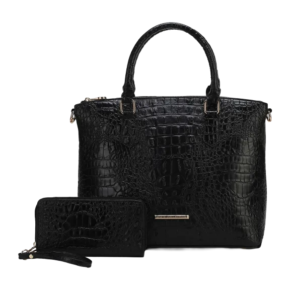 MKF Collection Liora Solid Vegan Crocodile Embossed Tote Bag Set by Mia K.