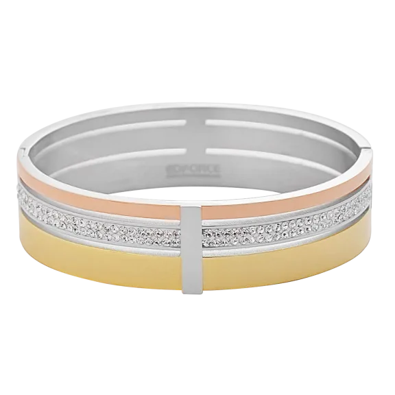 Tri-color Stainless Steel & Cubic Zirconia Cuff Bracelet