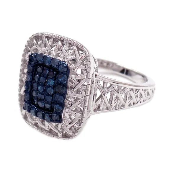 Savvy Cie Sterling Silver .25 carat Blue Diamond Square Ring