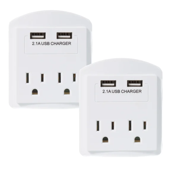 2-Pack: 2-Outlet Surge Protector with 2 USB Ports