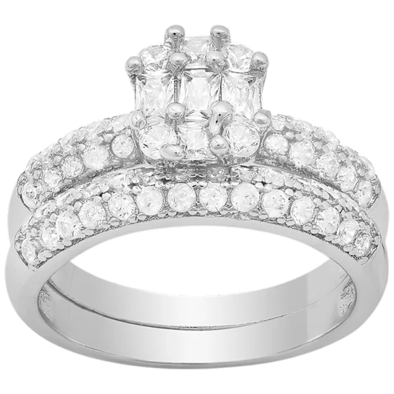 Steeltime Ladies 18K Gold Plated Brass Simulated Diamond Engagement & Band Ring