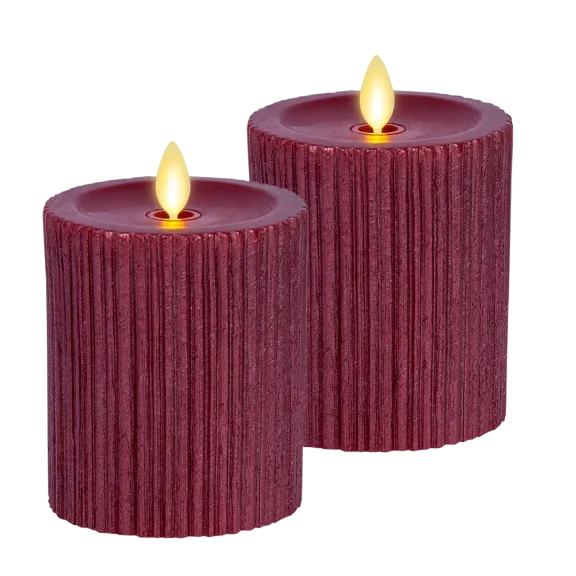 2-Pack: Luminara Indoor Ribbed Metallic Furrow Unscented Moving Flame Pillar