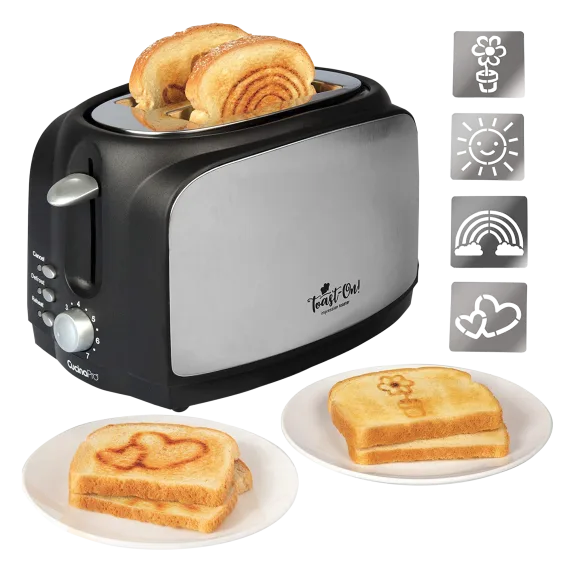 Toast On! Extra-Wide Slot Impression Toaster with 4 Plate Designs