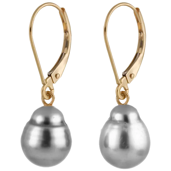 Splendid Pearls Drop Pearl 14K Yellow Gold Leverback Earrings