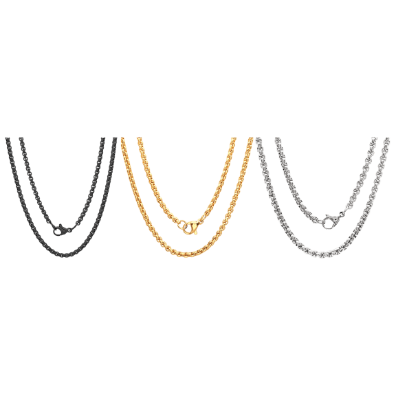 Paquete de 3: Steeltime Collares de Cadena Caja Redonda Surtidos