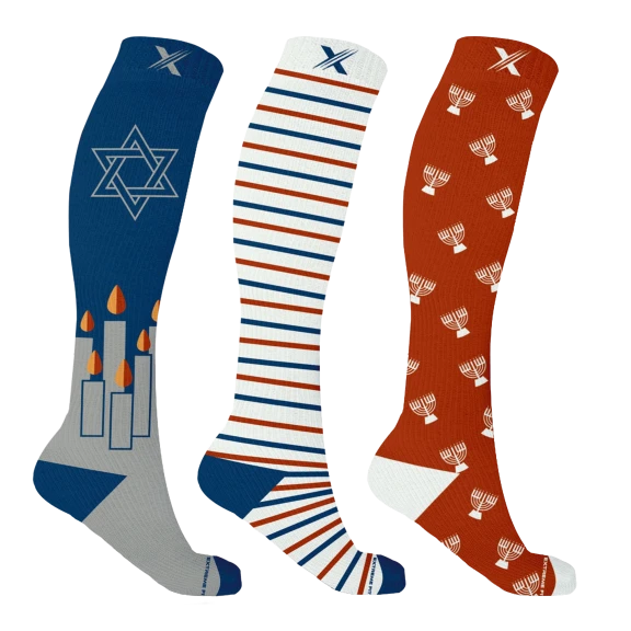 3-Pack: Extreme Fit Hanukkah Celebration Knee High Compression Socks