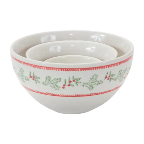 Melrose International Set-of-3 Stoneware Mistletoe Bowls