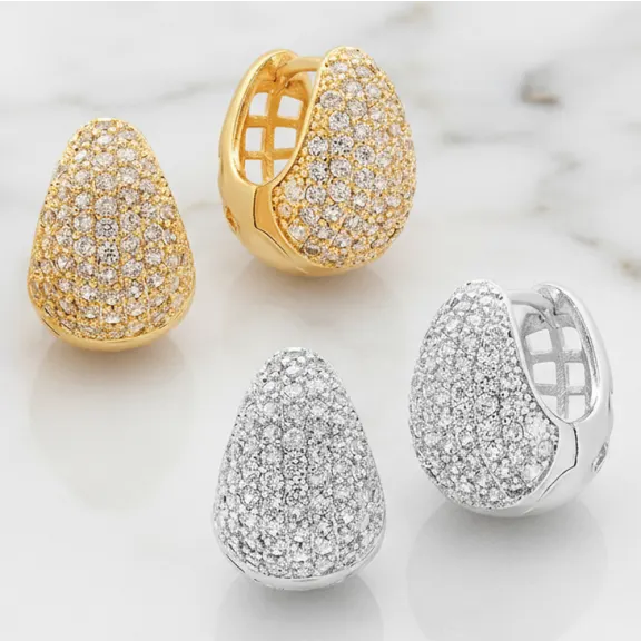 Steeltime Set of 2 Simulated Diamond Cluster Brass Huggie Hoop Earrings