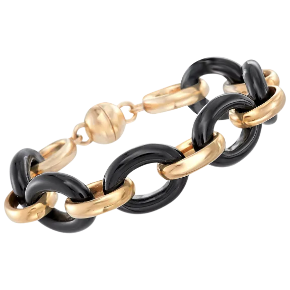 Golden NYC Gold Tone & Black Rhodium Plating Marble Magnet Link Bracelet