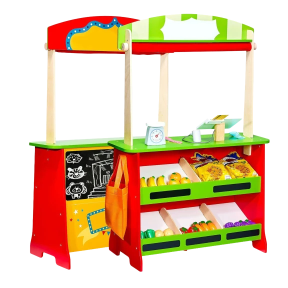 VEVOR Kids 2-In-1 Wooden Puppet Theater & Play Market Stand