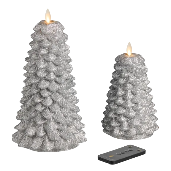 Martha Stewart by Luminara 2-Piece Glitter Holiday Tree LED Candles
