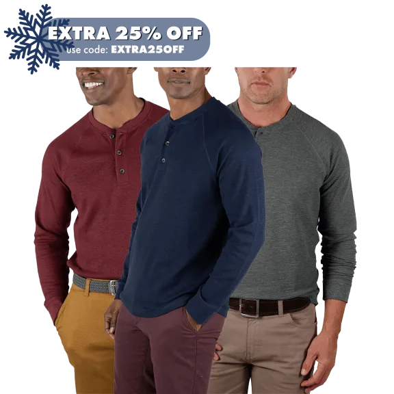 3-Pack: Tailor Vintage Airotec Performance Stretch Waffle Henley Shirts