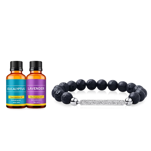 Seeboo Lava Stone Aromatherapy Diffuser Bracelet with Bar with 2 Essential Oils