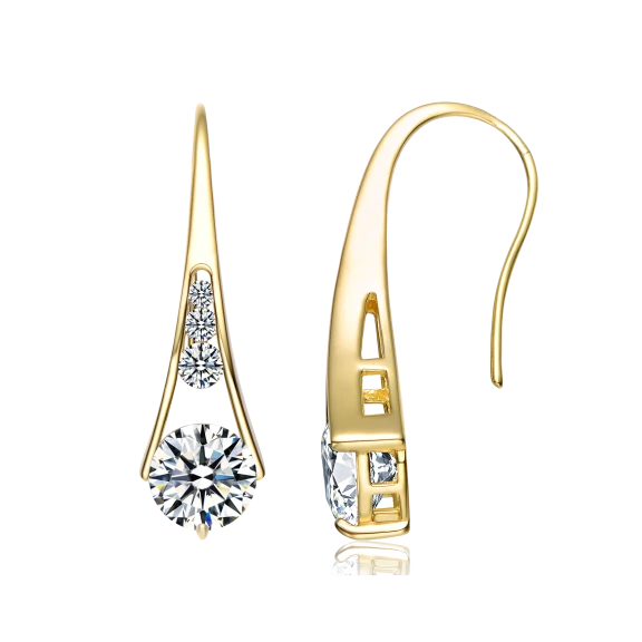 Genevive Simulated Diamond Pear Drop Hook Earrings 14k Gold Plated