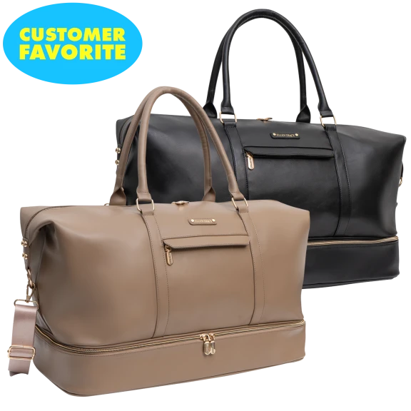 ​Ellen Tracy Smooth Faux Vachetta Weekender Duffel with Drop Bottom Compartment