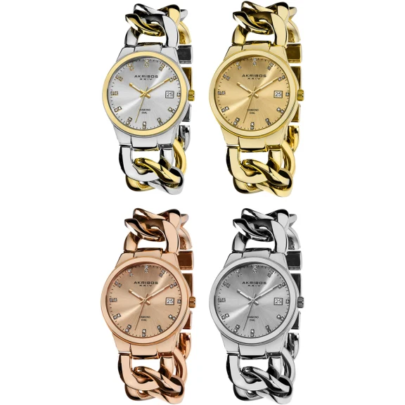 Akribos Women's Swiss Quartz Genuine Diamond Link Bracelet Watch