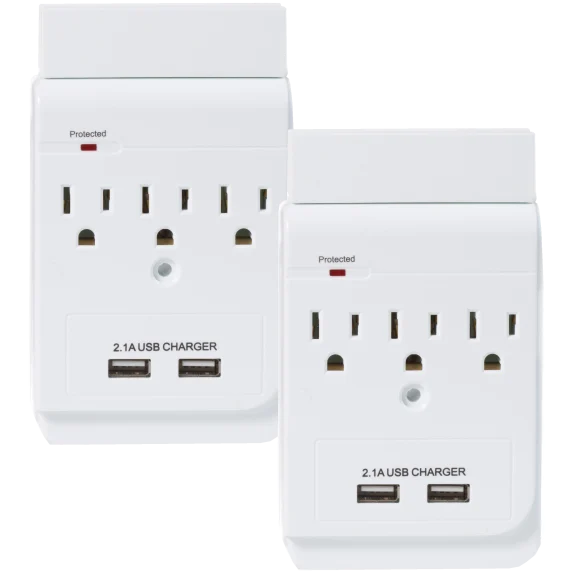 2-Pack: 3-Outlet Surge Protector with 2 USB Ports & Phone Holder