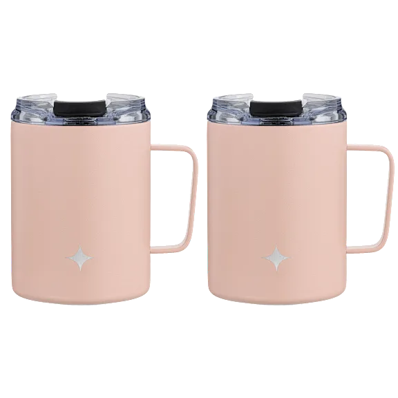 2-Pack: JoyJolt 12oz Coffee Mugs with Handle & Clear Flip Lids