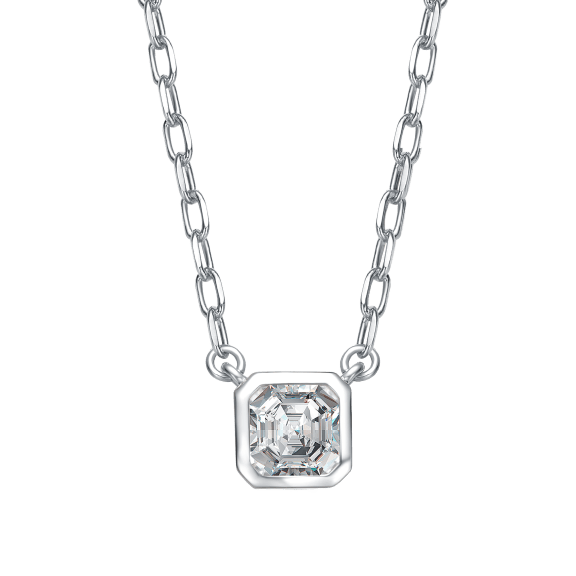 Rachel Glauber Asscher-Cut Simulated Diamond Stud Cable Chain Necklace