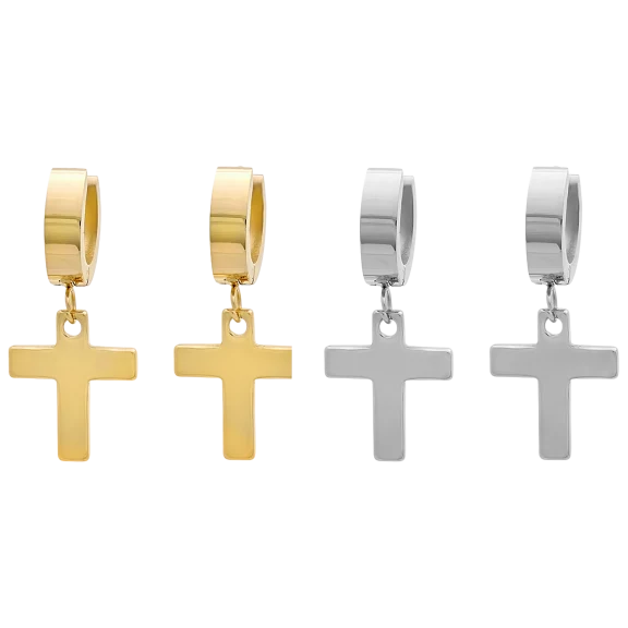 Steeltime Set de 2 Aretes Colgantes de Cruz