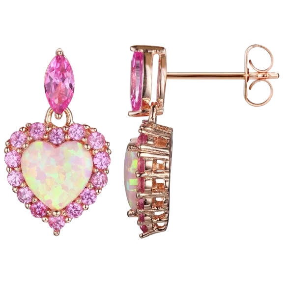 Morgan & Paige Silver and 14k Rose Gold Heart Cut Opal Earrings
