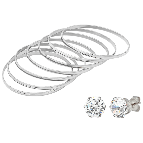 Steeltime Set de 7 Pulseras con Pendientes de Diamantes Simulados