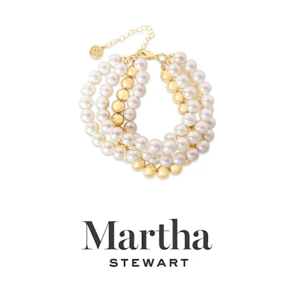 Martha Stewart Four Strand Pearl and Gold Ball 7" Bracelet