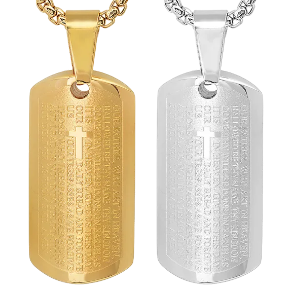 Steeltime Set of 2 "Our Father" Prayer Dog Tag Pendants