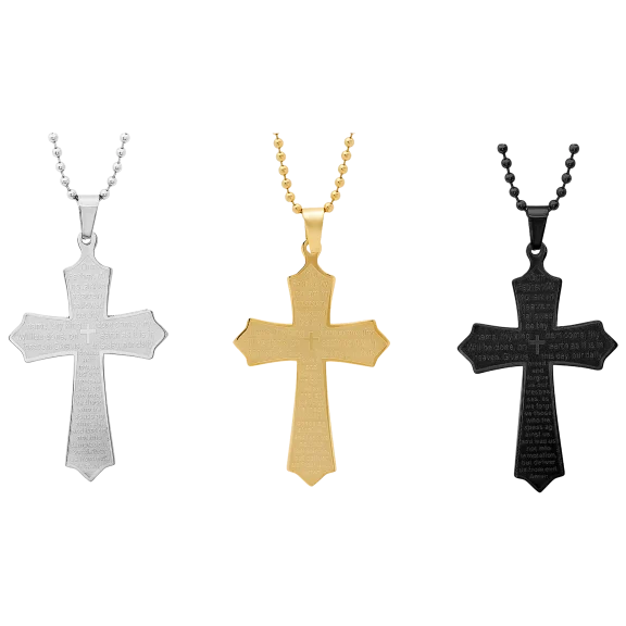 Steeltime Set of 3 Assorted "Our Father" Cross Pendants