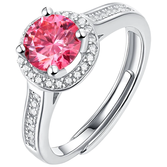 Stella Valentino 1.0 Carat TW Fancy Pink & White Moissanite Halo Adjustable Ring