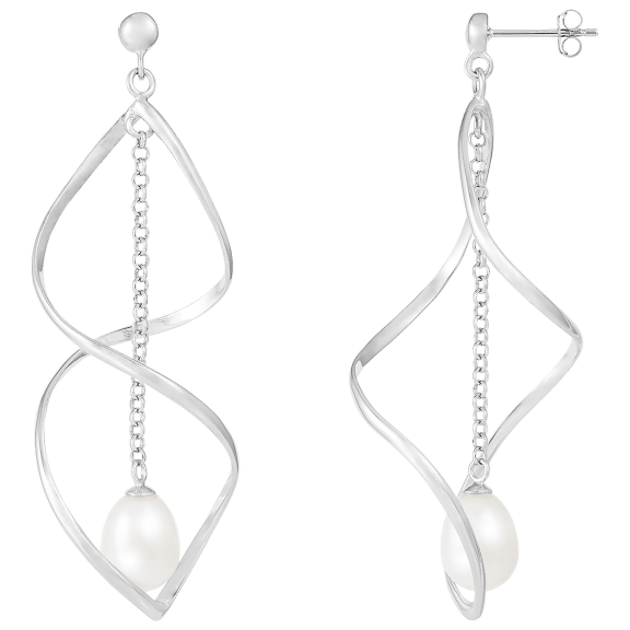 Splendid Pearls Dangling Pearl Earrings in Sterling Silver