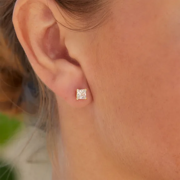 Savvy Cie 14K Gold Post 1.50 TCW Princess Cut Studs