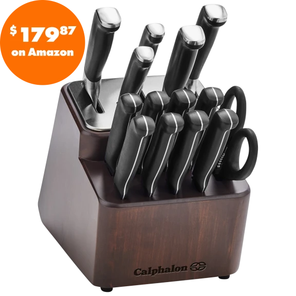 Calphalon Premier 15-Piece Self-Sharpening Knife Block Set in Dark Wood