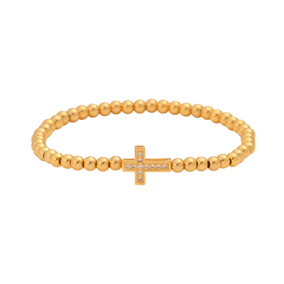18K Gold-Plated Cross Beaded Bracelet