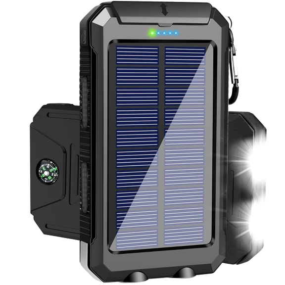 Kenro 20000mAh Solar Dual USB Power Bank with LED Flashlight & Compass