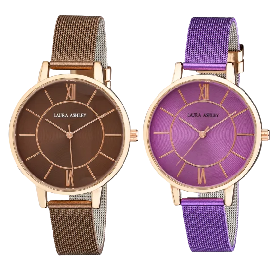 Laura Ashley Colored Mesh Band Roman Numeral Watches