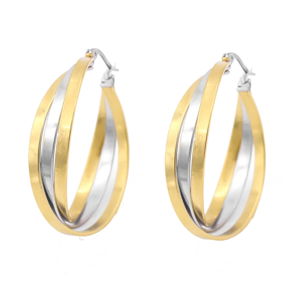 18K Gold Plated 35mm Two-tone Overlapping Hoop Earrings