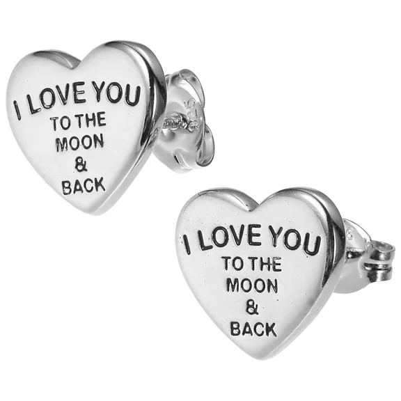 Morgan & Paige Heart Engraved "I Love You To The Moon And Back" Stud Earrings