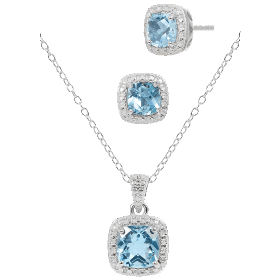 Savvy Cie Genuine Gemstone Diamond Pendant and Earring Set