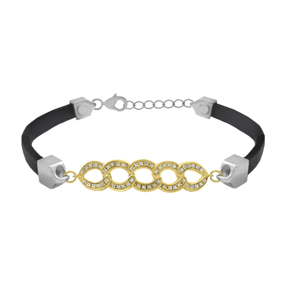 Savvy Cie Diamond & Leather Open Link Bracelet