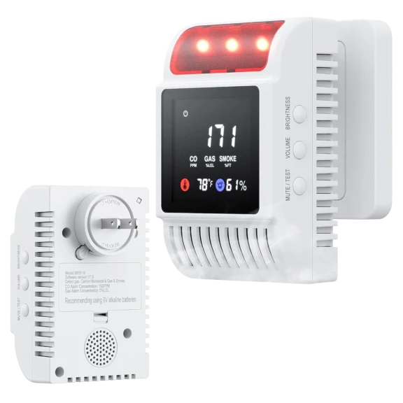 HAKOL 6-in-1 Carbon Monoxide, Smoke & Natural Gas Detector with Battery Backup
