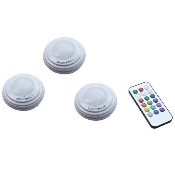 3-Pack: Bright Basics Color Changing Wireless Light with Remote Control