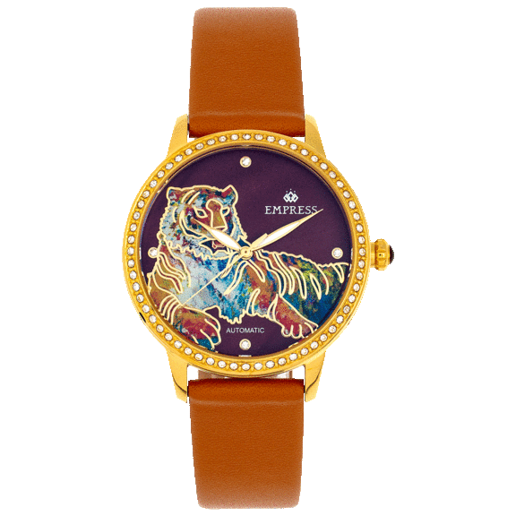 Empress Diana Automatic Engraved Mother of Pearl Leather Band Watch